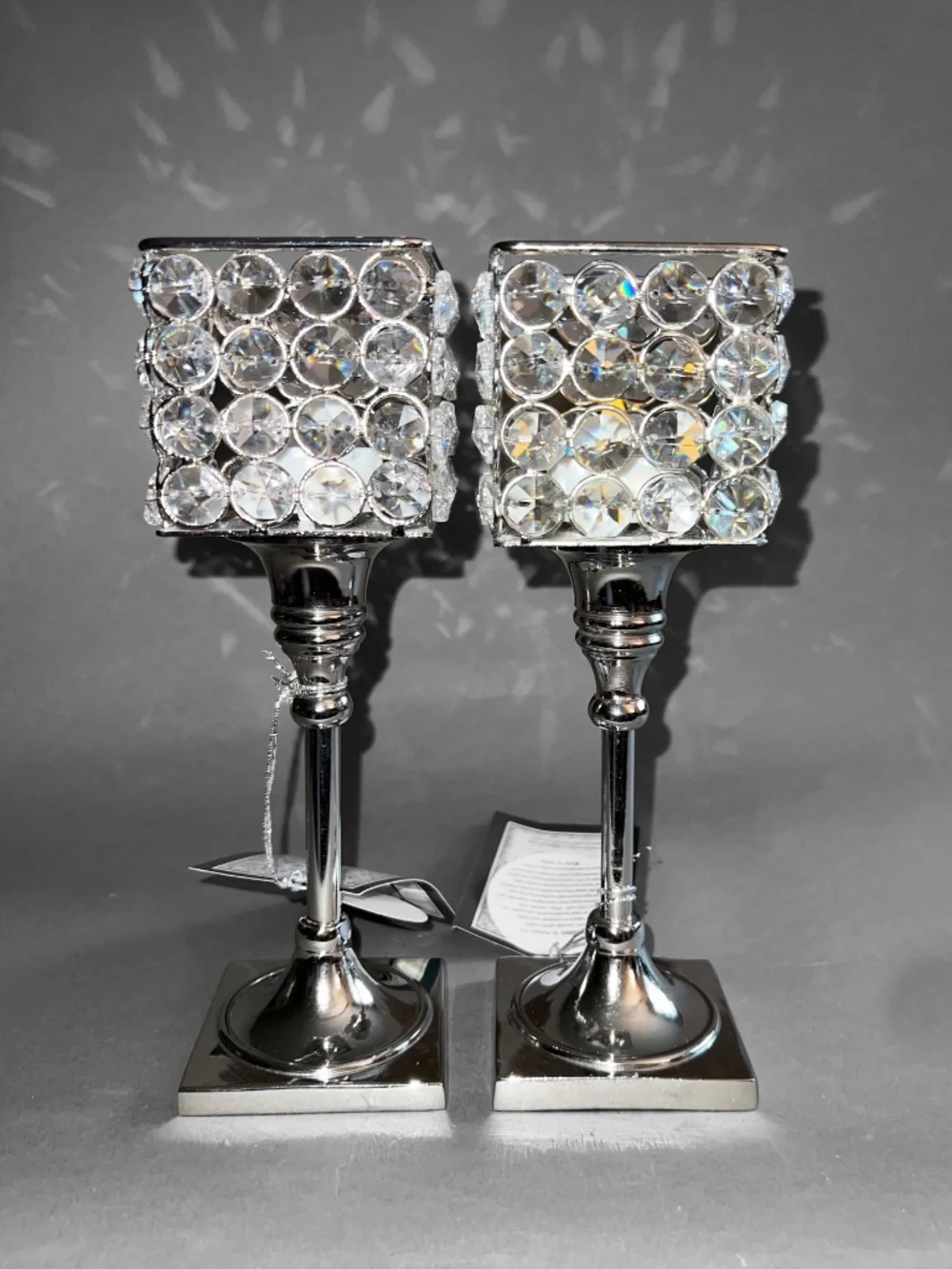 HomeTrendz 2 Square Crystal Pedestal Candle Holders